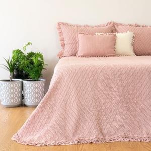 Colcha rosa palo con volante, 100% algodón, 240x260 cm cama…