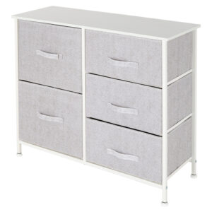 Cómoda, 5 cajones, blanca, 80x30x70 cm, acero con MDF