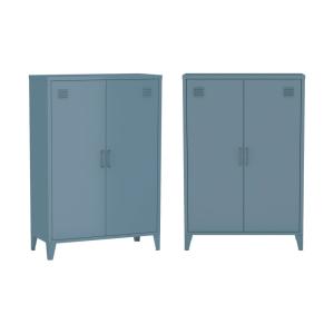 Cómoda/armario de metal de 2 puertas, set de 2, azul gris
