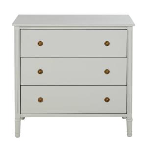 Cómoda de 3 cajones gris claro y metal color latón, 85cm