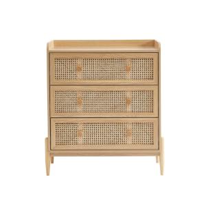 Cómoda de 3 cajones, roble y ratán efecto caña, 80cm