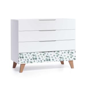 Cómoda infantil blanco/madera con vinilo hojas eucalipto