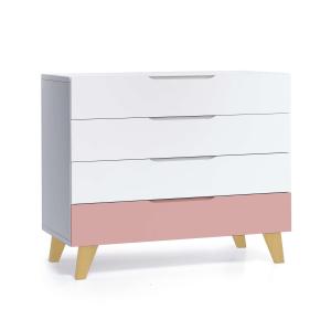 Cómoda infantil en blanco/rosa con patas de madera