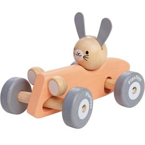 Conejo coche de carreras de madera pastel