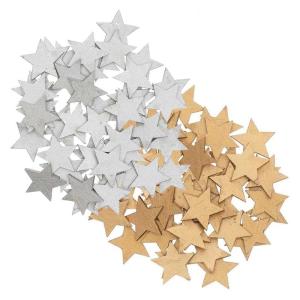 Confeti estrella de madera - oro-plata