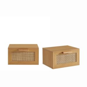 Conjunto 2 mesas de noche de pared madera y trenzado - made…