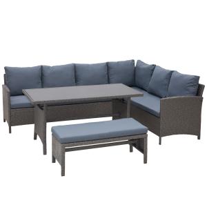 Conjunto 4 piezas muebles de ratán 172x67x74 cm gris mixto