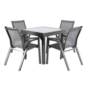 Conjunto 4 sillones apilables y mesa extensible de aluminio…