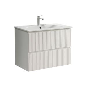 Conjunto baño 80 cm blanco. Espejo led y lavabo cerámica bl…