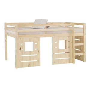 Conjunto cama media alta con colchón madera maciza  natural…