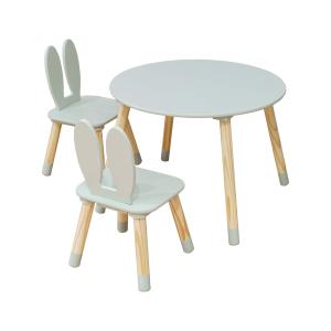 Conjunto con mesa baja y 2 sillas para niños de mdf verde