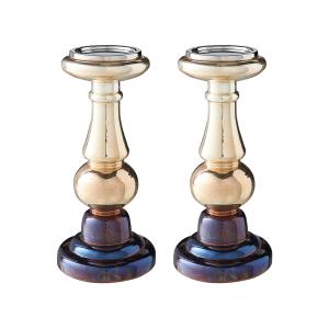 Conjunto de 2 candeleros de vidrio dorado multicolor 31 cm