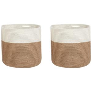 Conjunto de 2 cestas de algodón beige natural blanco 31 cm