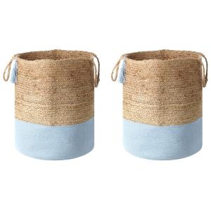 Conjunto de 2 cestas de yute beige azul claro 50 cm