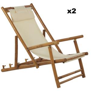 Conjunto de 2 hamacas plegables madera de bambú beige claro