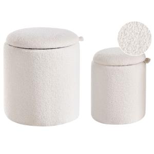Conjunto de 2 pufs con almacenaje  Bouclé Blanco crema
