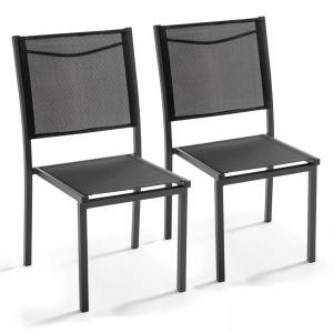 Conjunto de 2 sillas de jardín de aluminio y textileno negr…
