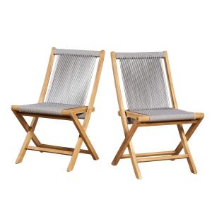 Conjunto de 2 sillas de jardín de teca y cuerda gris