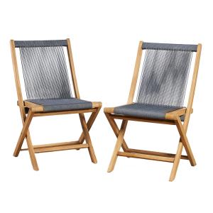 Conjunto de 2 sillas de jardín de teca y cuerda gris oscuro