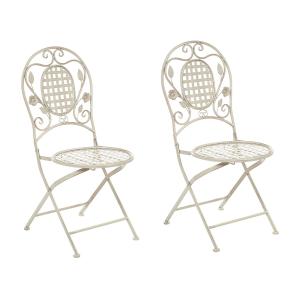 Conjunto de 2 sillas de jardín plegable metal blanco crema