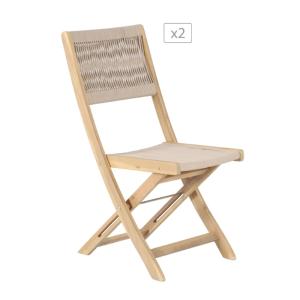 Conjunto de 2 sillas madera de acacia fsc y cuerda beige
