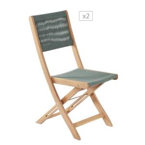 Conjunto de 2 sillas madera de acacia fsc y cuerda verde