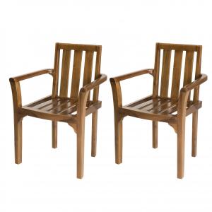 Conjunto de 2 sillones apilables de madera de teca aceitada