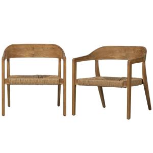 Conjunto de 2 sillones de exterior de mimbre y teca