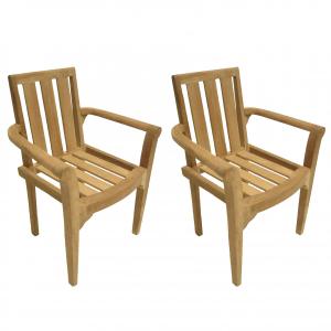 Conjunto de 2 sillones de jardín apilables de teca
