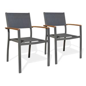 Conjunto de 2 sillones de jardín de aluminio y acacia - gri…
