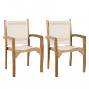 Conjunto de 2 sillones de jardín de madera de teca y textil…