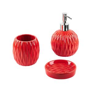 Conjunto de 3 accesorios de baño cerámica rojo