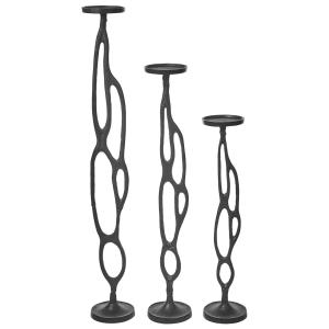Conjunto de 3 candeleros metal 54 68 84 cm negro