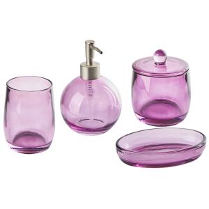 Conjunto de 4 accesorios de baño de vidrio violeta plateado