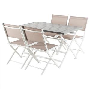 Conjunto de 4 sillas plegables de exterior y mesa blanca de…