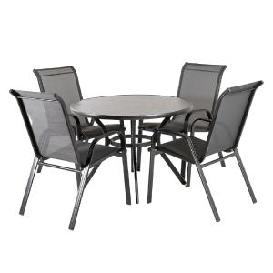 Conjunto de 4 sillones y mesa redonda de aluminio de 105 cm