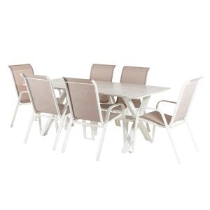 Conjunto de 6 sillones apilables y  mesa de jardín blanco 1…