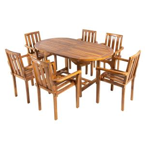 Conjunto de 6 sillones y mesa de teca ovalada extensible 16…