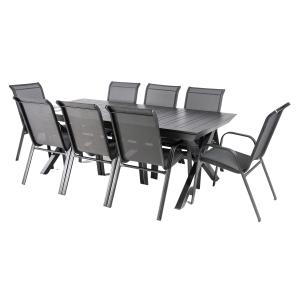 Conjunto de 8 sillones y mesa extensible antracita 215-95cm