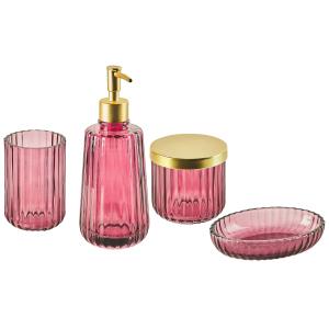 Conjunto de accesorios de baño en vidrio rosa