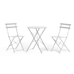Conjunto de balcón plegable en metal con mesa redonda gris