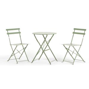 Conjunto de balcón plegable en metal con mesa redonda verde