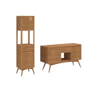 Conjunto de baño de madera de teca de 140 cm con un nicho.