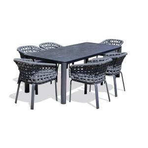 Conjunto de comedor 6 pl de aluminio y tablero cerámica sob…