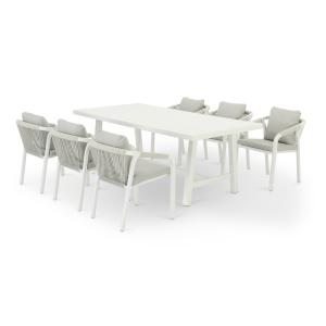 Conjunto de comedor aluminio blanco y cuerda 6 plazas