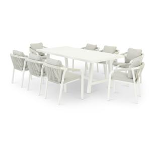 Conjunto de comedor aluminio blanco y cuerda 8 plazas