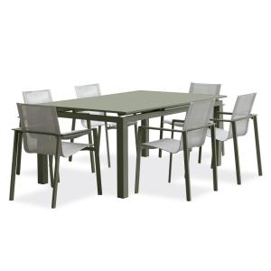 Conjunto de comedor de jardã­n 6 plazas de aluminio caqui
