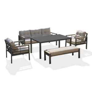 Conjunto de comedor de jardã­n 7 plazas de aluminio gris an…