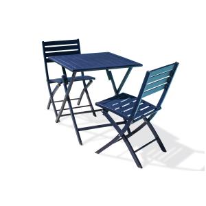 Conjunto de comedor de jardín 2 plazas de aluminio azul osc…