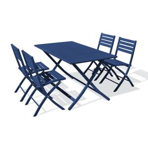 Conjunto de comedor de jardín 4 plazas de aluminio azul osc…